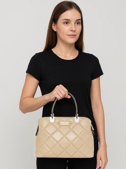 ESBEDA - Cream Almond Gloss Luxe Satchel Bag with Detachable Strap