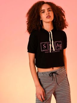PINACOLADA - Women Graphic Stylish Casual Hooded Crop Top