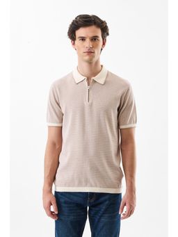 Snitch - Beige Solid Slim Casual Polo T-shirt