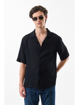 Snitch - Black Textured Oversized Casual Shirt