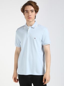 Tommy Hilfiger - Blue Solid Regular-Fit Cotton Polo T-shirt