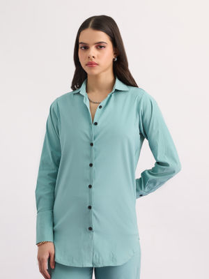 MIXT by Nykaa Fashion Mint Green Solid Oversized Longline Shirt