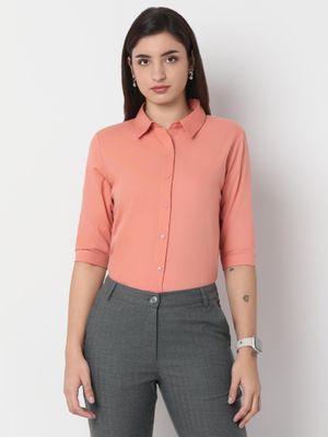 Not So Pink Solid Peach Color 3/4 Sleeve Shirt