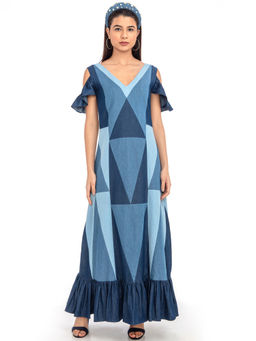 Gaya India - Blue Geometric Maxi Dress