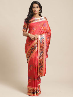 Sareemall - Pink Floral Saree with Unstitched Blouse