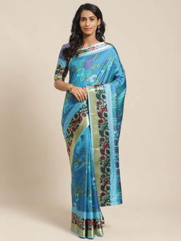 Sareemall - Blue Floral Saree with Unstitched Blouse