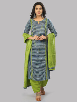 Biba - Green Unstitched Dress Material Suit (Set of 3)