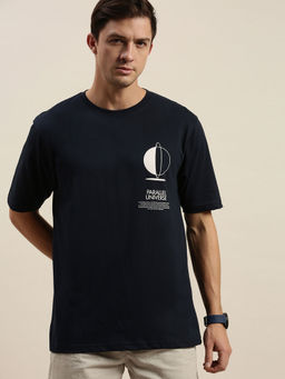 Difference of Opinion - Navy Blue Graphic Oversized T-Shirt