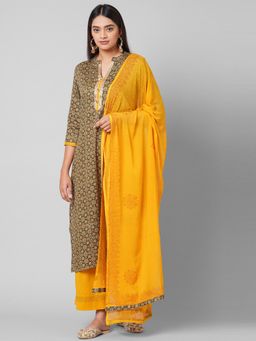 Biba - Yellow Printed Unstitched Dress Material (Set of 3)