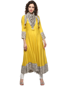Divena - Yellow Solid Rayon Kurta With Scarf (Set Of 2)