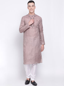 Devoiler - Men Taupe And Magenta Straight Kurta