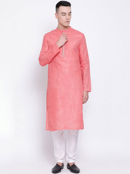 Devoiler - Men Peach-Coloured Straight Kurta