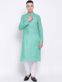 Devoiler - Men Turquoise Straight Kurta