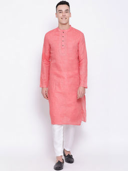 Devoiler - Men Peach-Coloured Straight Kurta