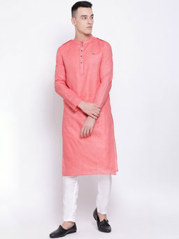 Devoiler - Men Peach-Coloured Straight Kurta