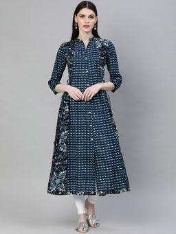 Divena - Navy Blue Printed A- Line Kurta