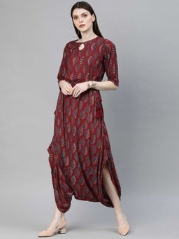 Divena - Maroon Rayon Kurta Style Jumpsuit
