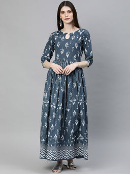 Divena - Grey Floor Length Cotton Kurta