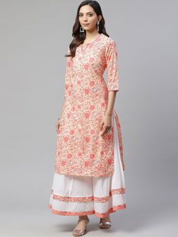 Divena - Peach Cotton Kurta With Palazo (Set of 2)