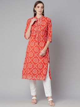 Divena - Red Bandhej Straight Kurta