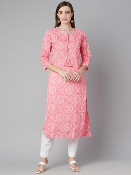 Divena - Baby Pink Bandhej Straight Kurta