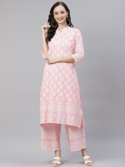 Divena - Baby Pink Cotton Kurta Palazzo (set Of 2)