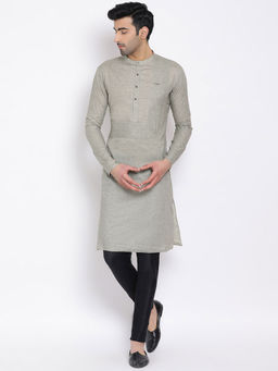 Devoiler - Regular Fit Long Grey Kurta For Men