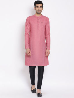 Devoiler - Pink Regular Fit Long Kurta For Men