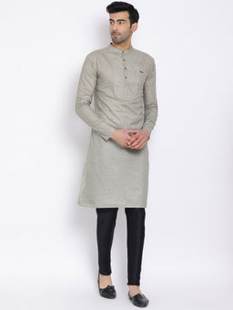 Devoiler - Grey Regular Fit Long Kurta For Men