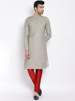 Devoiler - Grey Regular Fit Long Kurta For Men