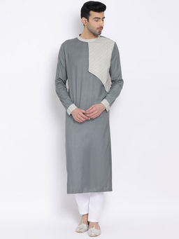 Devoiler - Grey Regular Fit Long Kurta For Men