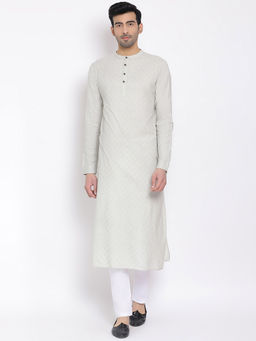 Devoiler - Regular Fit Cream Colour Long Kurta For Men