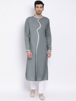 Devoiler - Regular Fit Grey Colour Long Kurta For Men