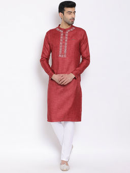 Devoiler - Regular Fit Red Colour Long Kurta For Men