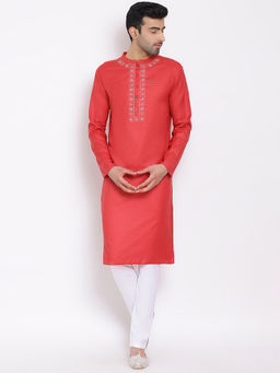 Devoiler - Regular Fit Red Colour Long Kurta For Men