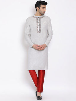 Devoiler - Grey Regular Fit Long Kurta For Men