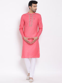 Devoiler - Men Pink Yoke Design Straight Kurta