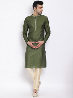Devoiler - Olive Green Thread Work Kurta