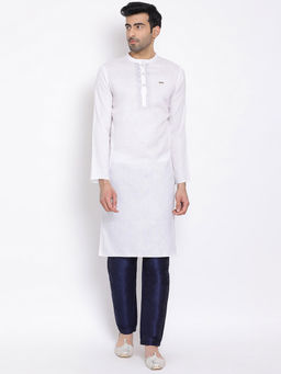 Devoiler - Men White Woven Design Straight Kurta