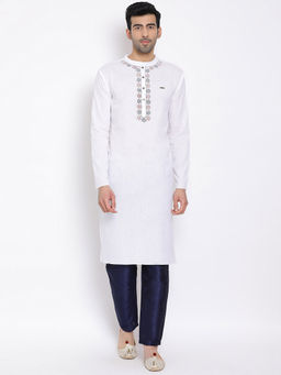 Devoiler - White Regular Fit Long Kurta For Men