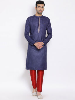 Devoiler - Men Navy Blue Straight Kurta