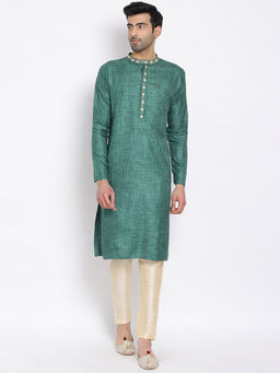 Devoiler - Green Mandarin Collar Kurta
