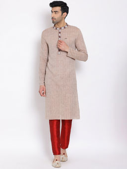 Devoiler - Men Brown Woven Design Straight Kurta