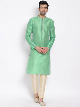 Devoiler - Regular Fit Long Green Kurta For Men