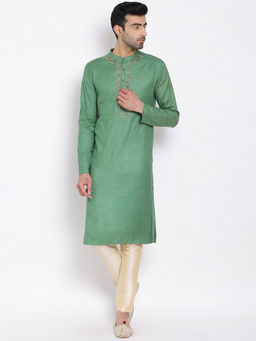 Devoiler - Regular Fit Long Green Colour Kurta For Men