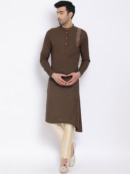 Devoiler - Men Coffee Brown Angrakha A-Line Kurta