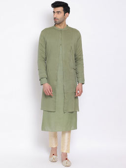 Devoiler - Regular Fit Long Green Kurta For Men