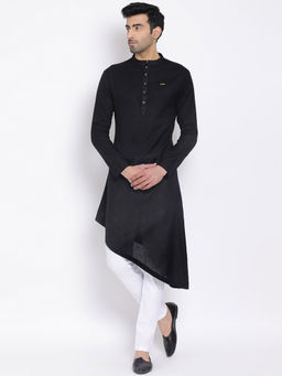 Devoiler - Regular Fit Long Black Kurta For Men