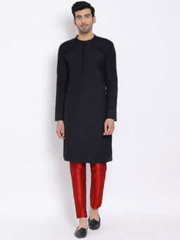 Devoiler - Black Solid Mandarin Collar Kurta