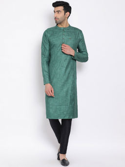 Devoiler - Regular Fit Long Kurta For Men Green